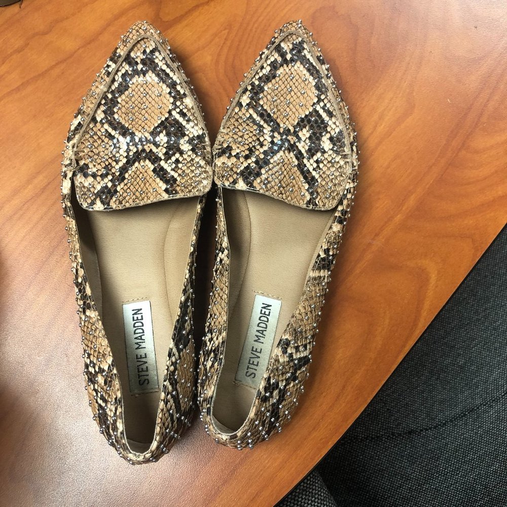 Steve Madden, Studded Snake Skin Pointed Flats, Size 7.5, Gently Used